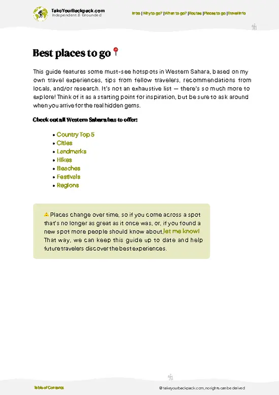 example page 5 from our offline Travel Guide for Western Sahara